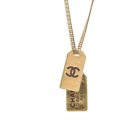 chanel dog tags necklace|Chanel long pendant necklace.